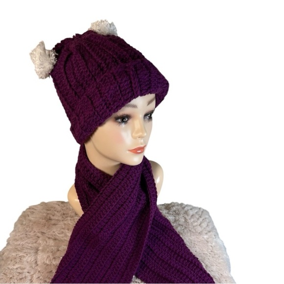 Laly & Loom Accessories - Handmade Bright Purple  Crochet Hat & Scarf Set – Cozy & Stylish